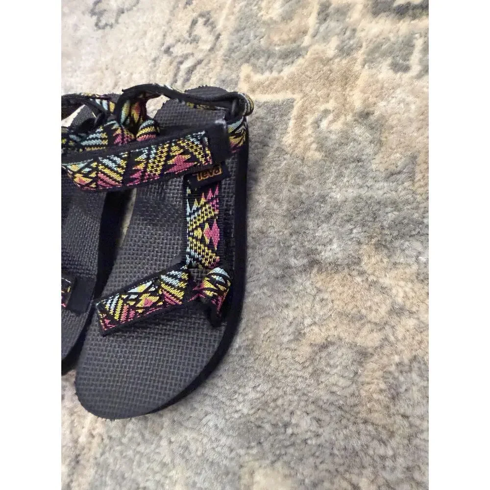 Teva Original Universal Sandal - Black Pink Yellow Blue Kids Sz 12 NEW